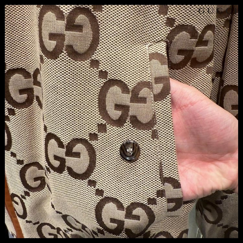 【GUCCI】Jumbo GG Cotton Canvas Blouson Jacket Camel Ebony