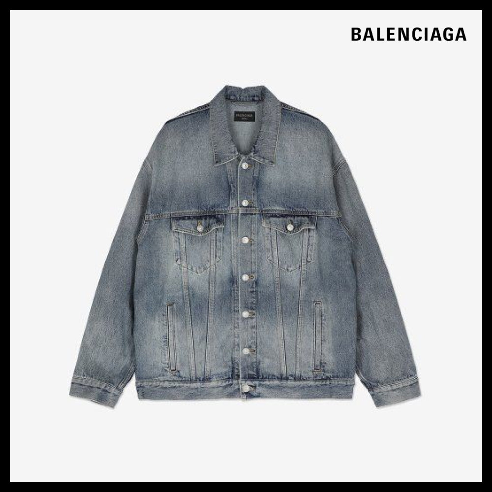 BALENCIAGA Back Tape Oversized Denim Jacket Blue