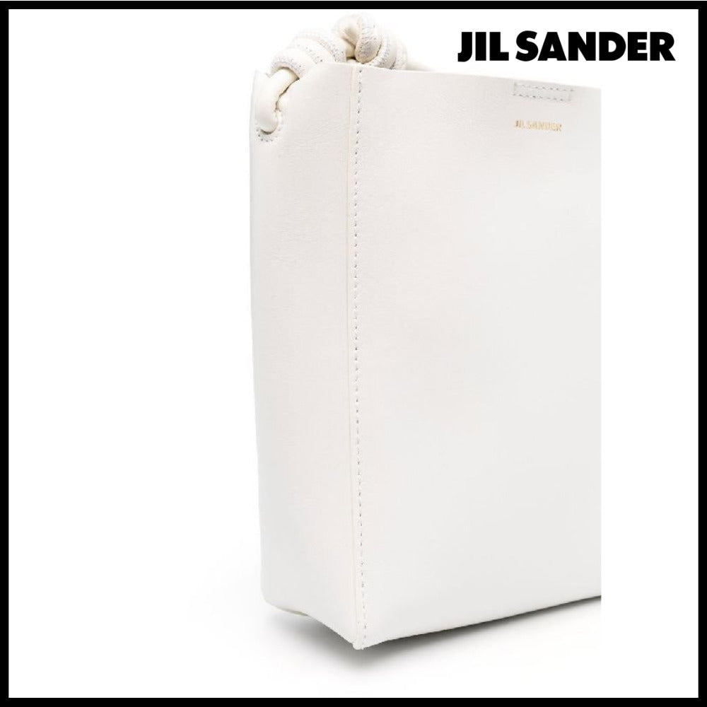 【Jil Sander】Logo Detail Calfskin Crossbody Bag White