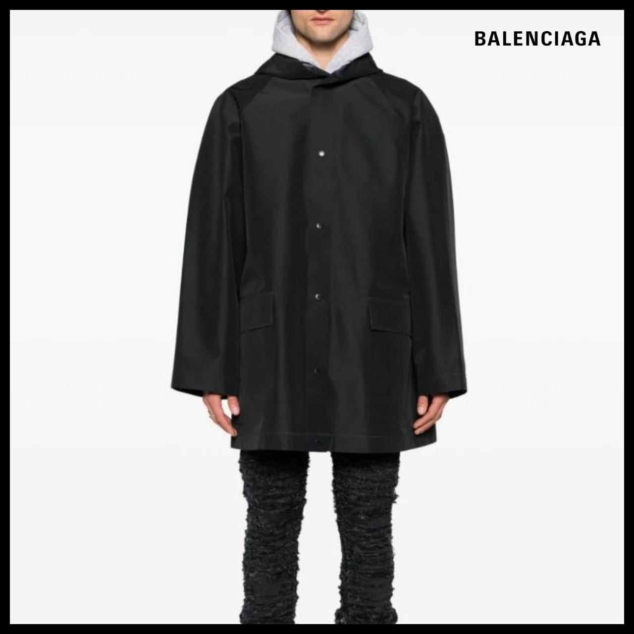 【BALENCIAGA】Hooded Rain Jacket Black