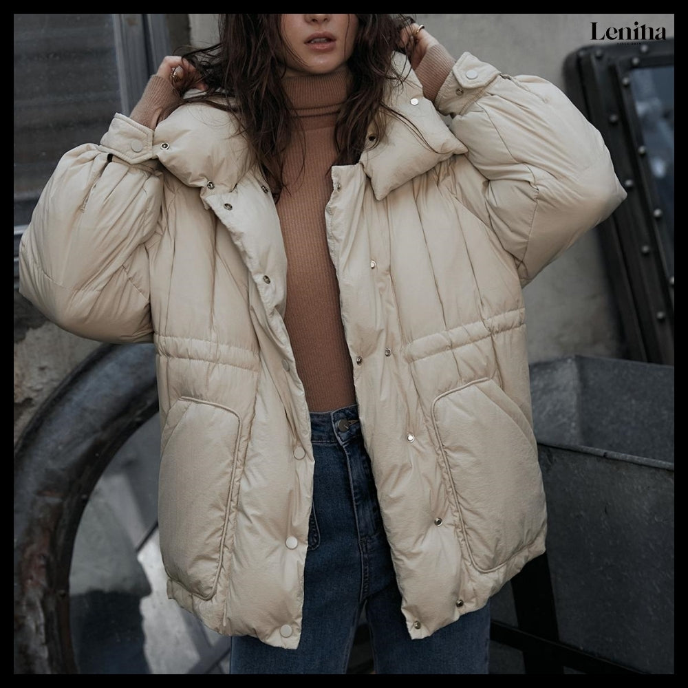 【LENINA】Jade Stand Collar Down Padding 2 Colors