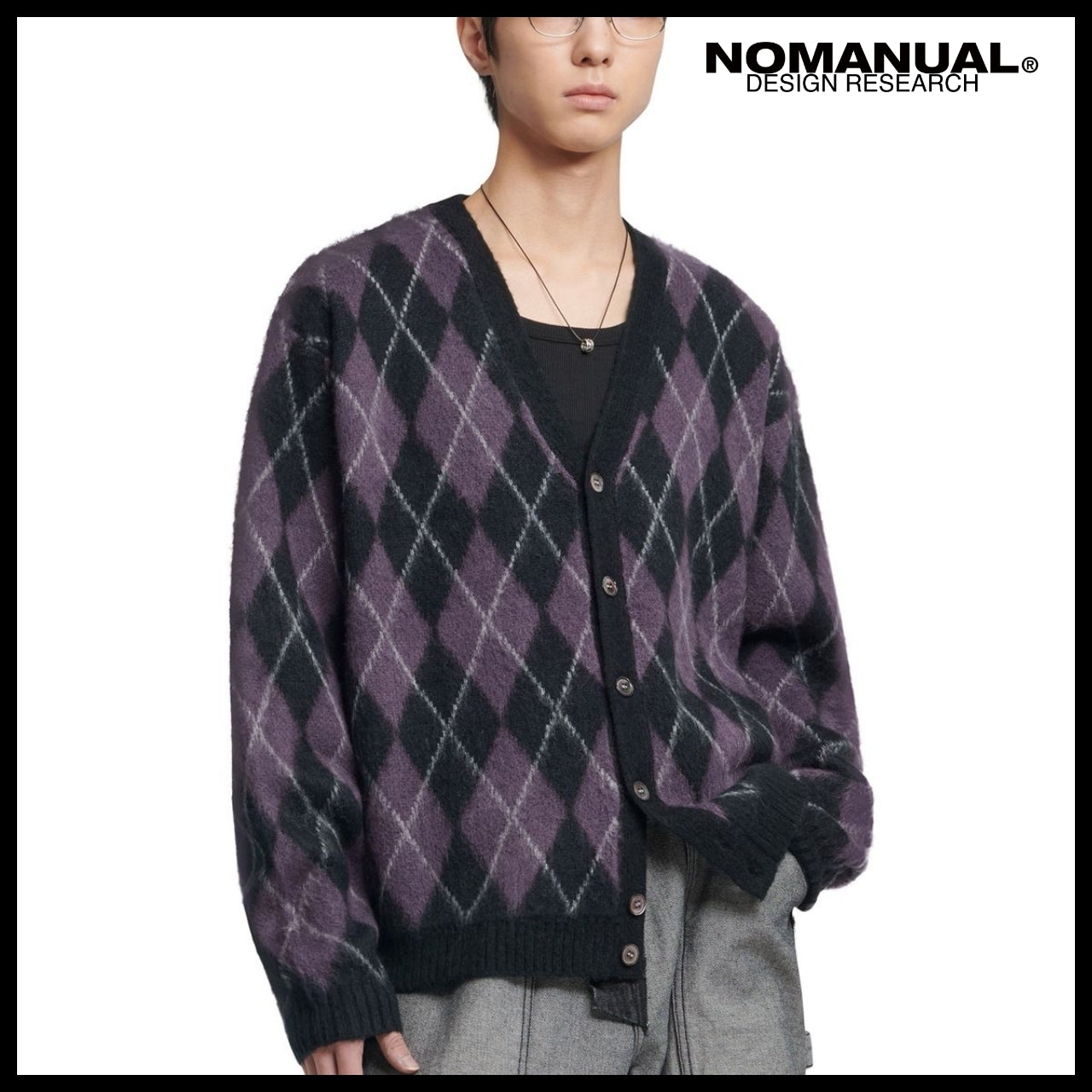 【NOMANUAL】Argyle hairy cardigan (4 colors)