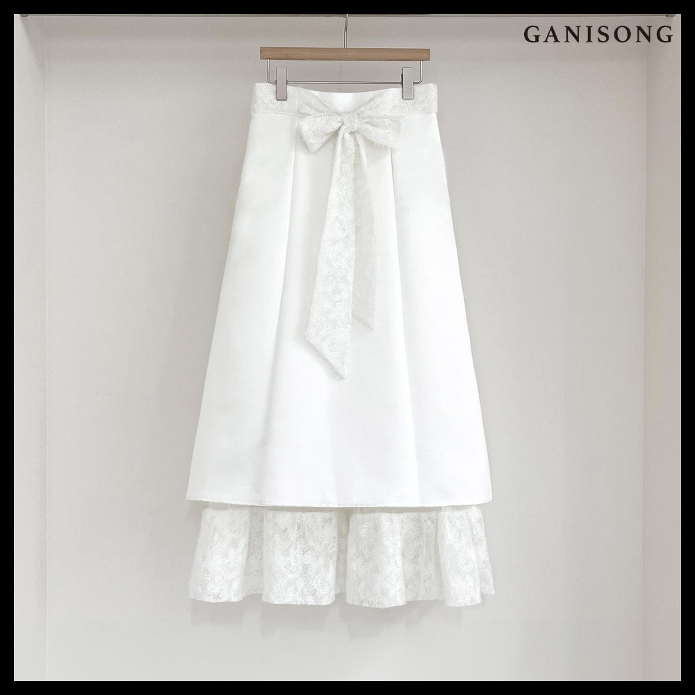 【GANISONG】Bridal Twist Puff Two-Piece Dress White