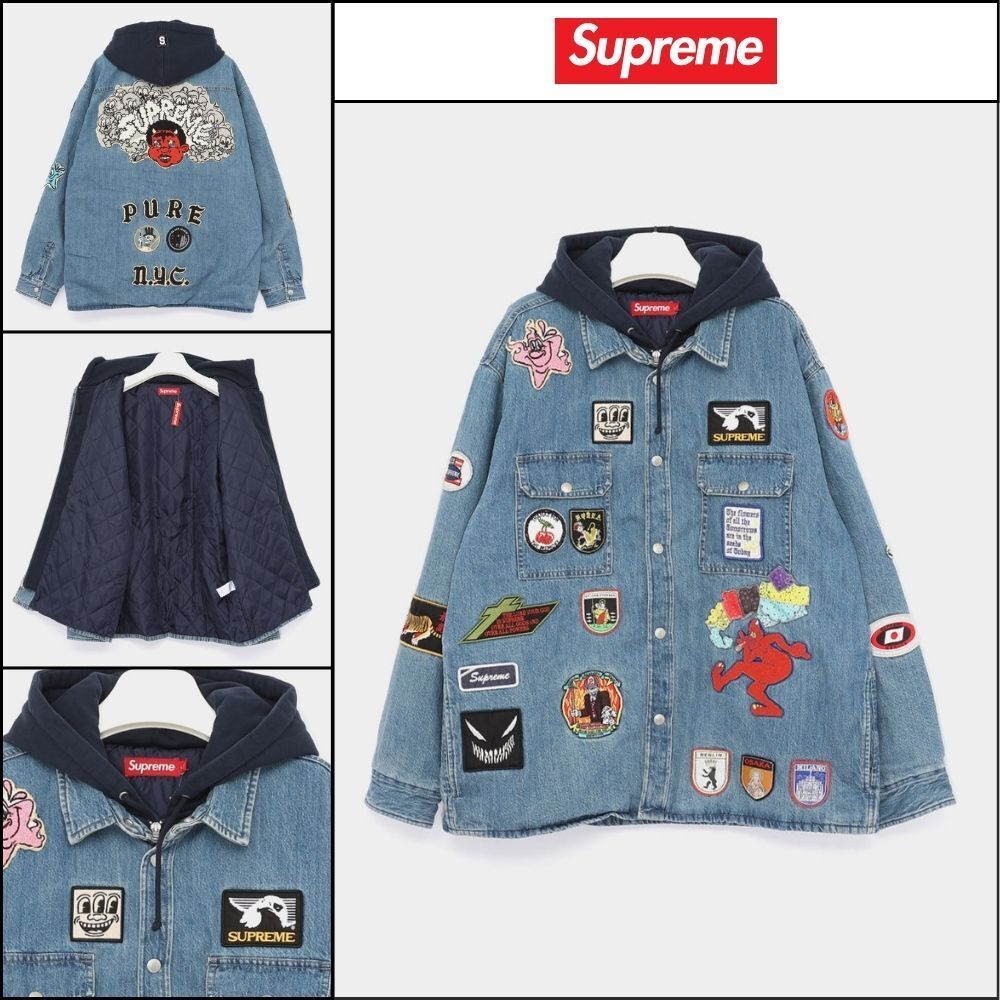 【100%正規品保証 Supreme】Patches Hooded Zip Up Shirt Jacket