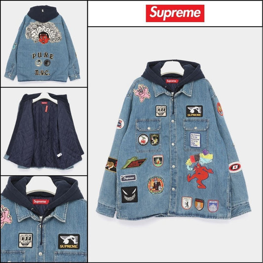 【100%正規品保証 Supreme】Patches Hooded Zip Up Shirt Jacket