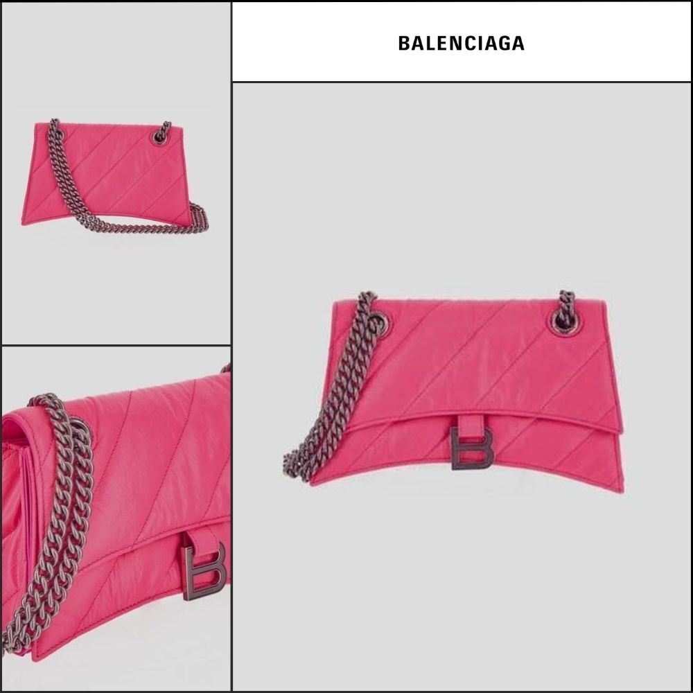 【BALENCIAGA】Crush Small Chain Bag Quilted Pink