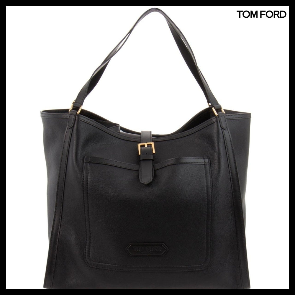 【TOM FORD】LEATHER LUGGAGE SHOULDER BAG BLACK H0574