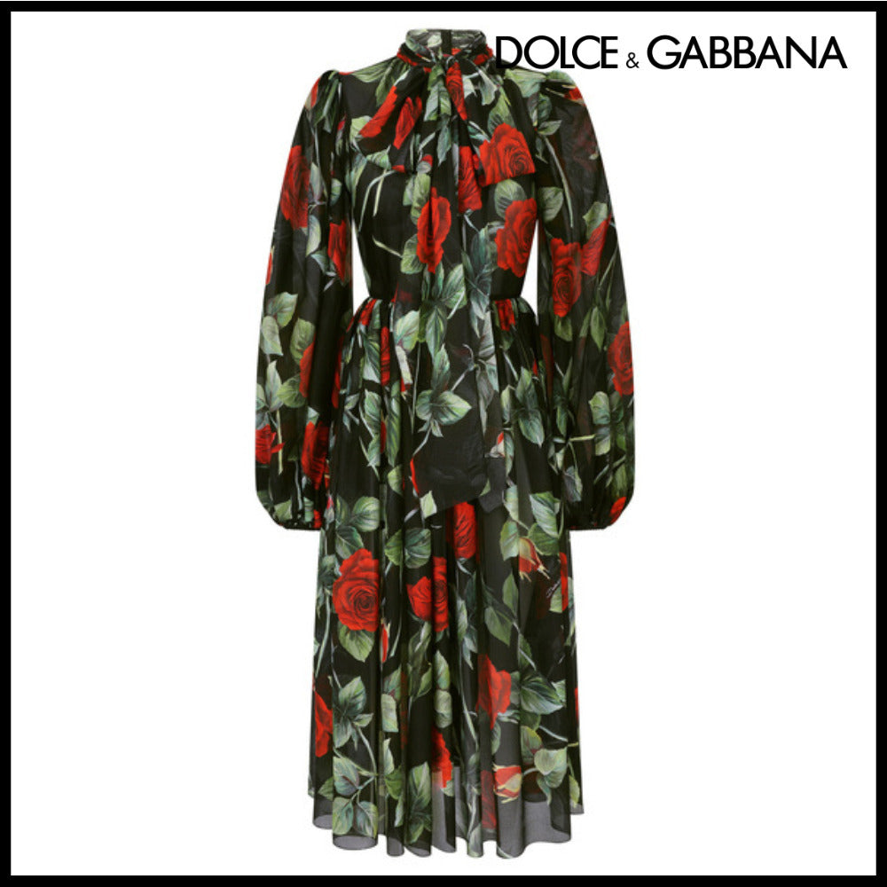 【Dolce & Gabbana】TEXTURED CHIFFON CALF-LENGTH DRESS