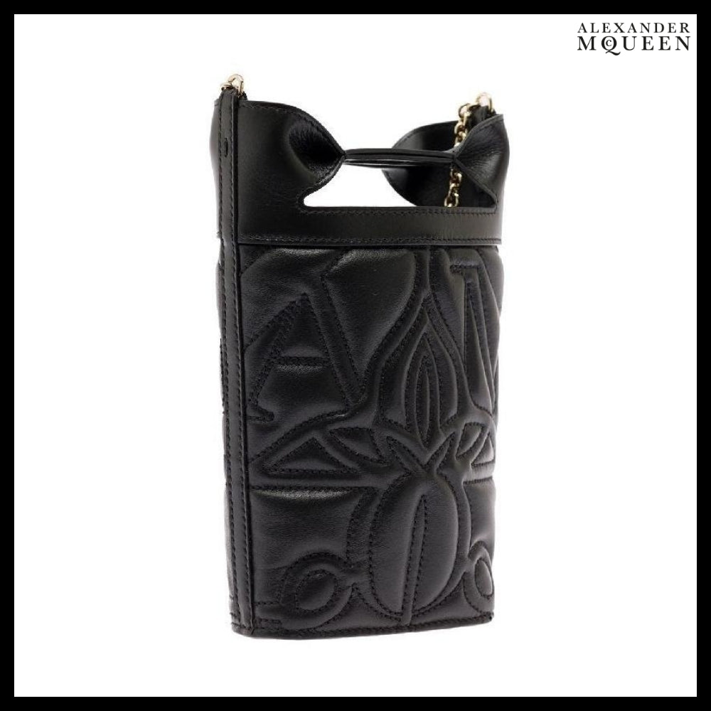 【Alexander Mcqueen】Logo Embossed Bow Chain Bag Black