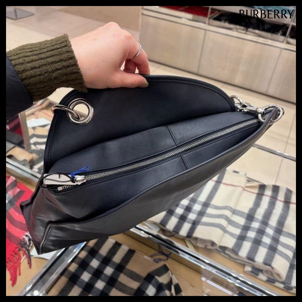 【Burberry】Shield Twin Logo Leather Tote Bag Indigo