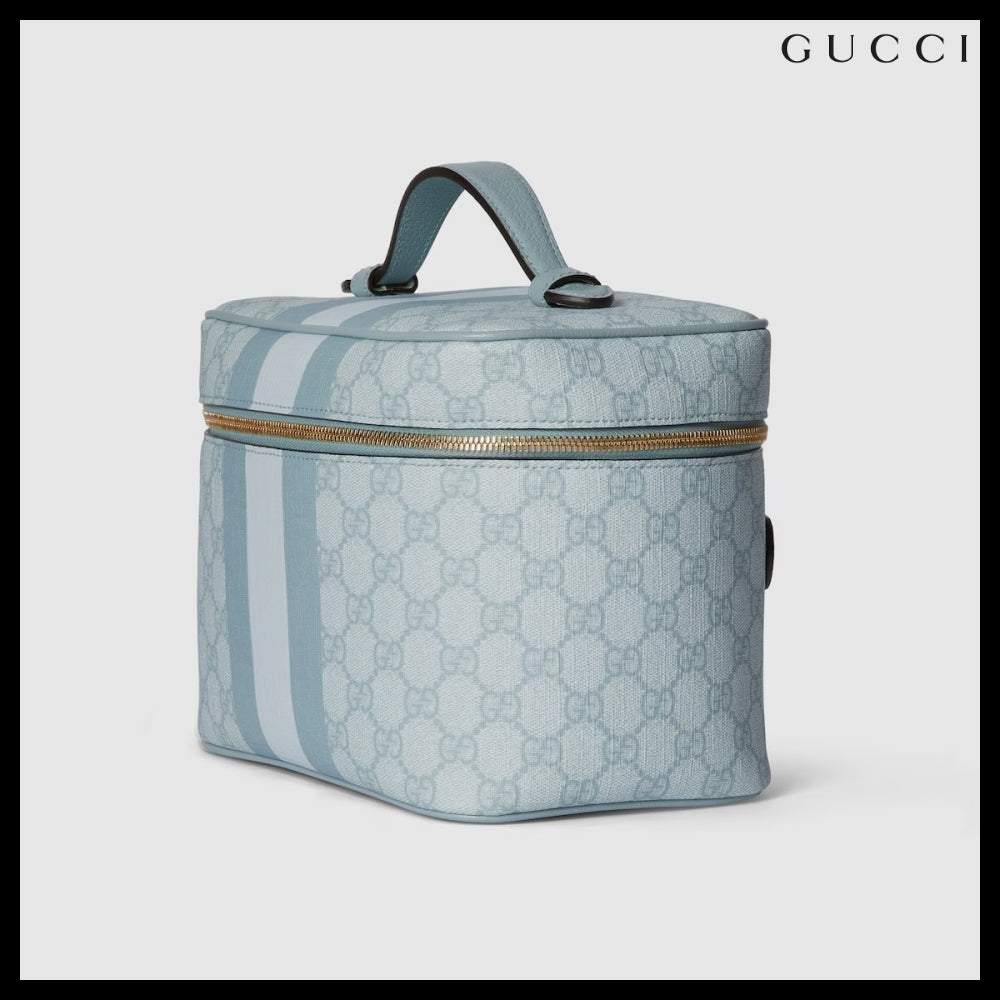 【GUCCI】GG Supreme Web Stripe Canvas Tote Bag Blue