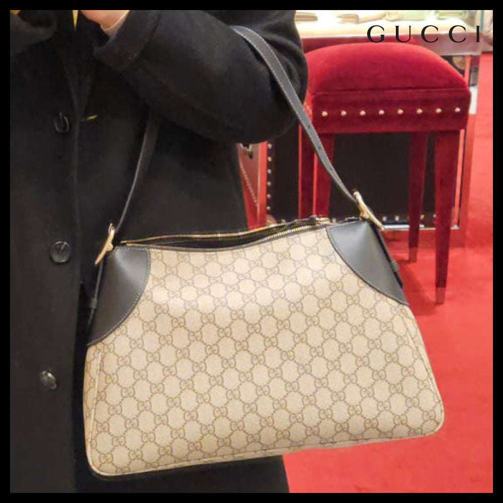 【GUCCI】GG emblem icon canvas large shoulder bag beigeebony