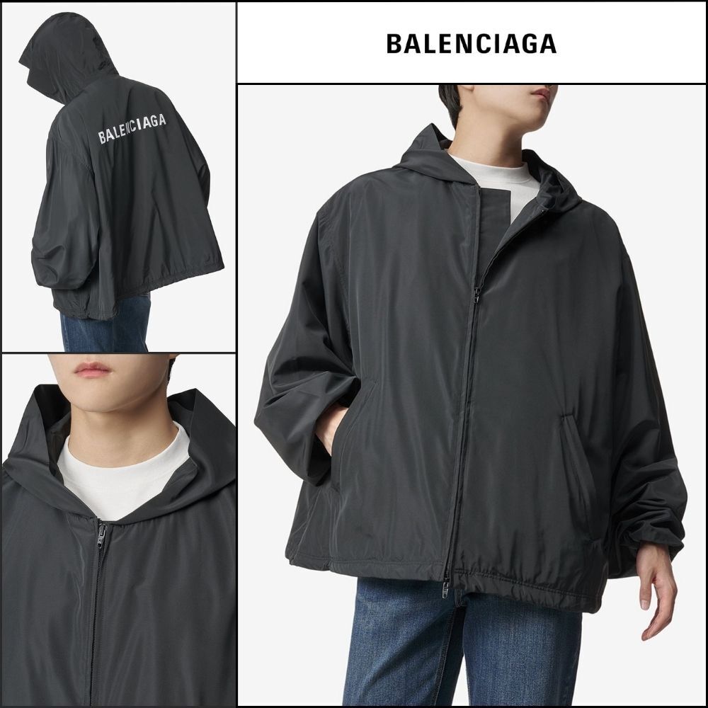 【BALENCIAGA】Back Logo Print Hooded Jacket Black