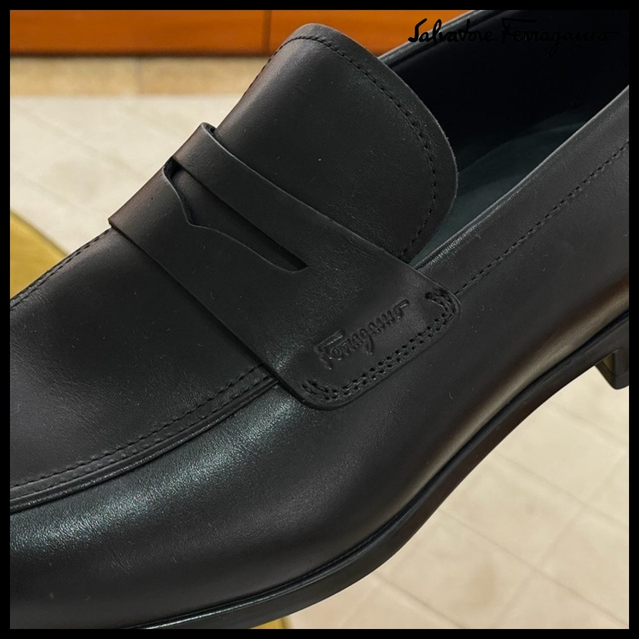 【FERRAGAMO】GRAY LEATHER PENNY LOAFERS BLACK