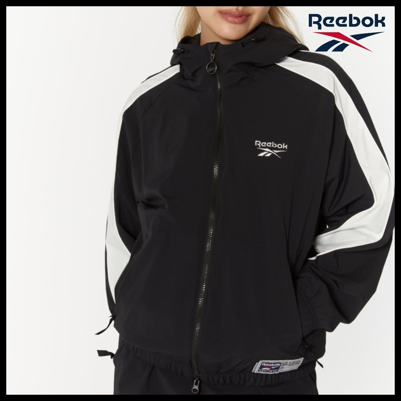 【Reebok】Stretch Hooded Windbreaker Jacket Black