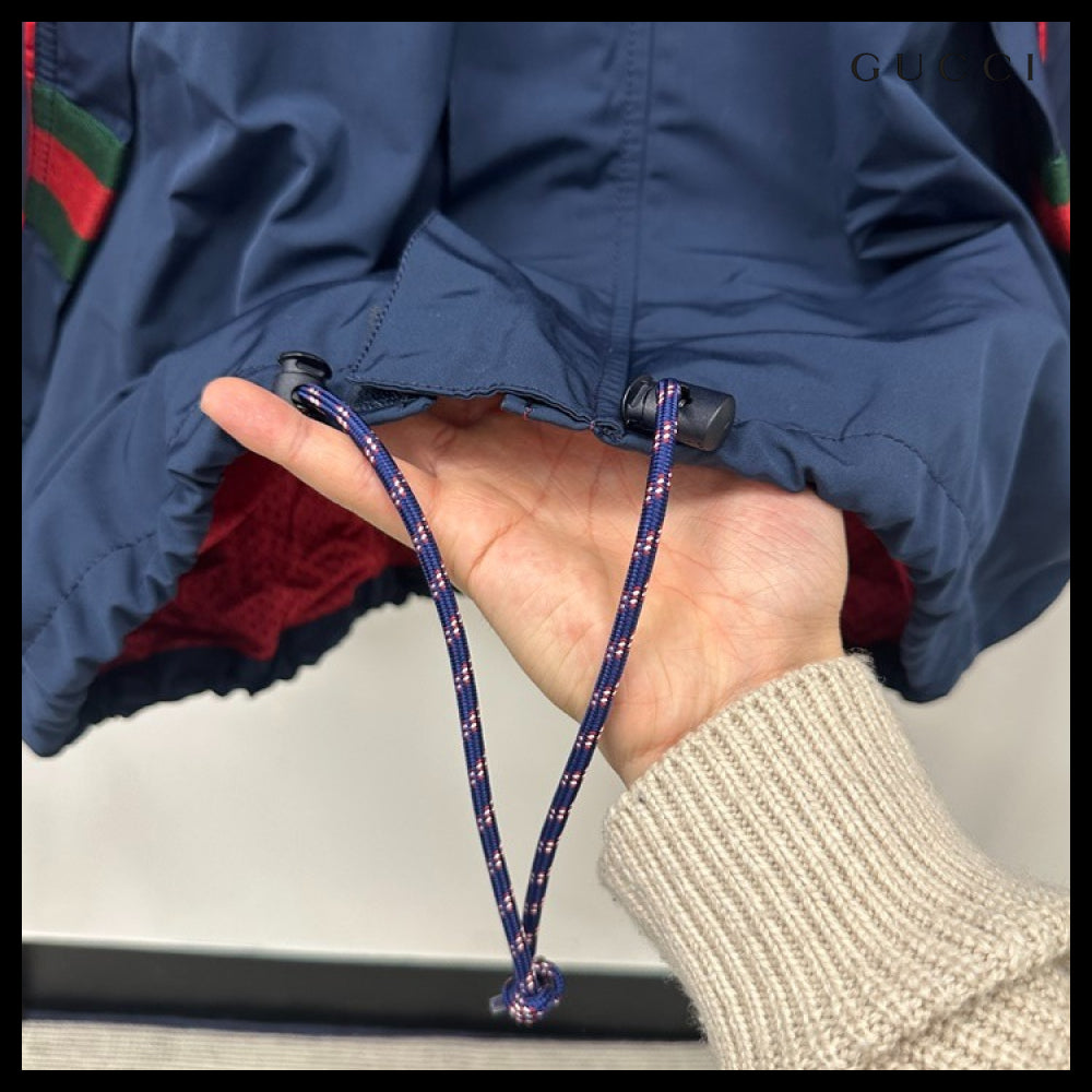 【GUCCI】Web Stripe Logo Patch Cotton DrawstringHoodedJacket
