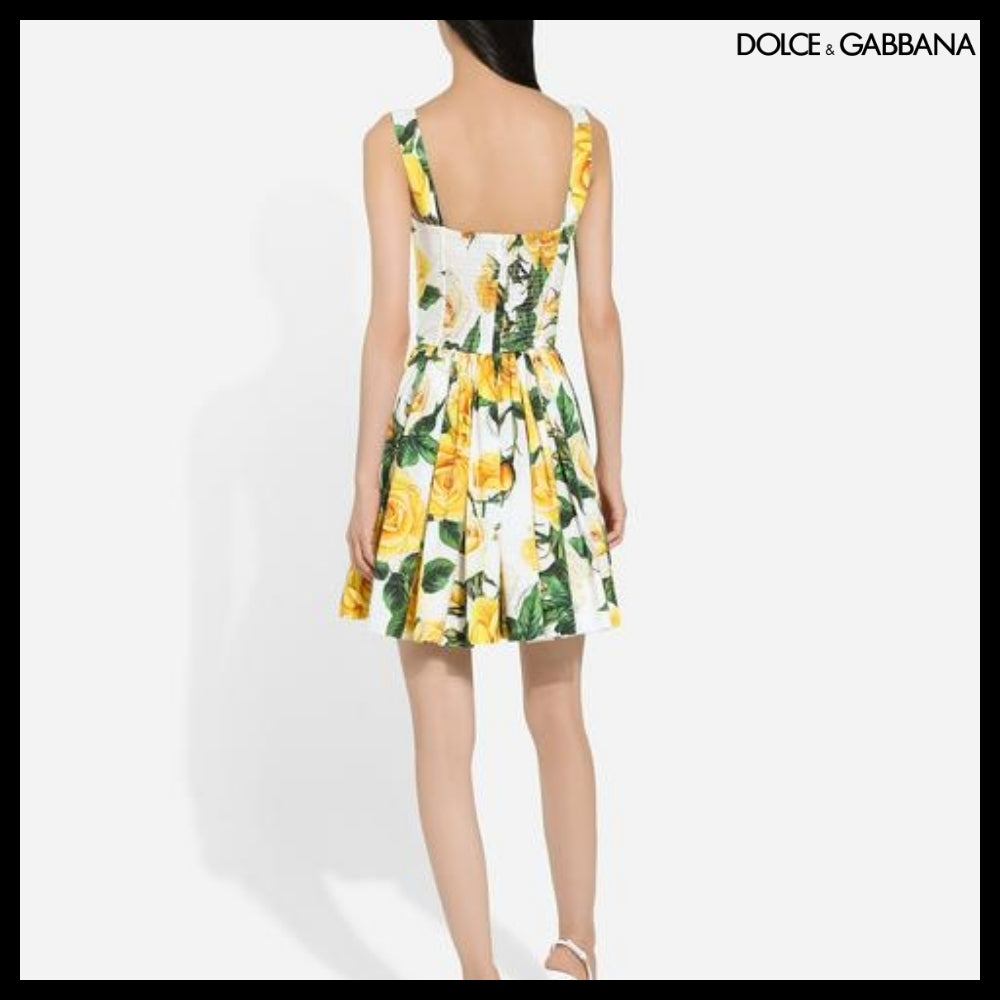 【Dolce&Gabbana】SHORT COTTON CORSET DRESS YELLOW ROSE