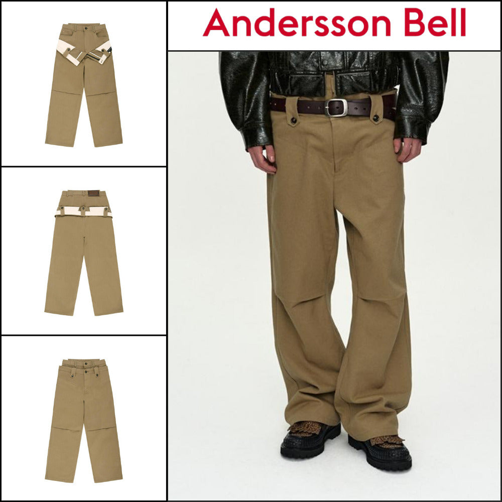 【ANDERSSON BELL】Double Waistband Wide-Leg Trousers Beige