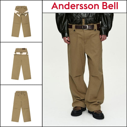 【ANDERSSON BELL】Double Waistband Wide-Leg Trousers Beige