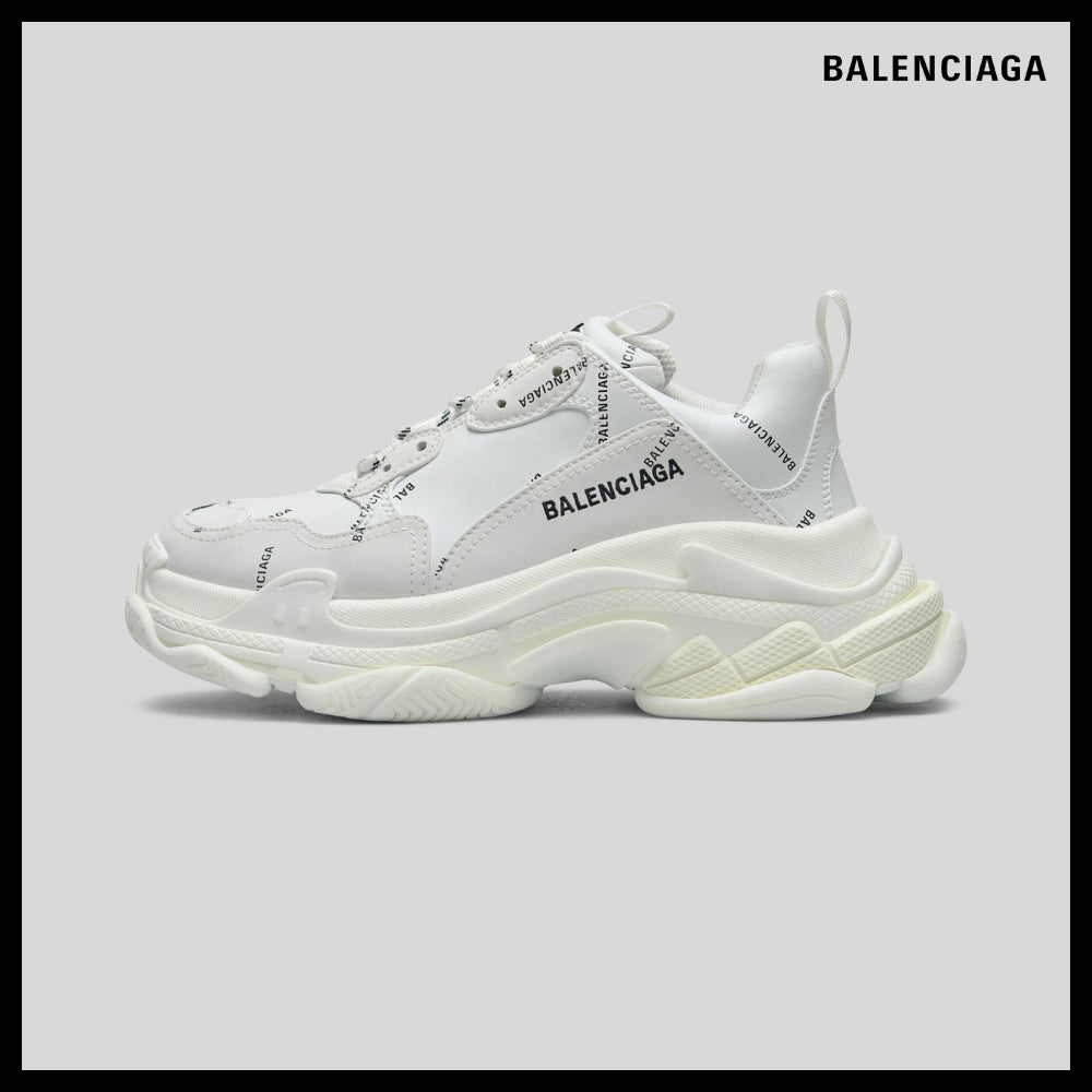 【BALENCIAGA】All-Over Logo Triple S Sneakers - White