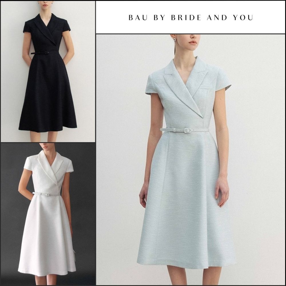 【BAU】VERONICA Peaked collar capsleeve flared midi tweed
