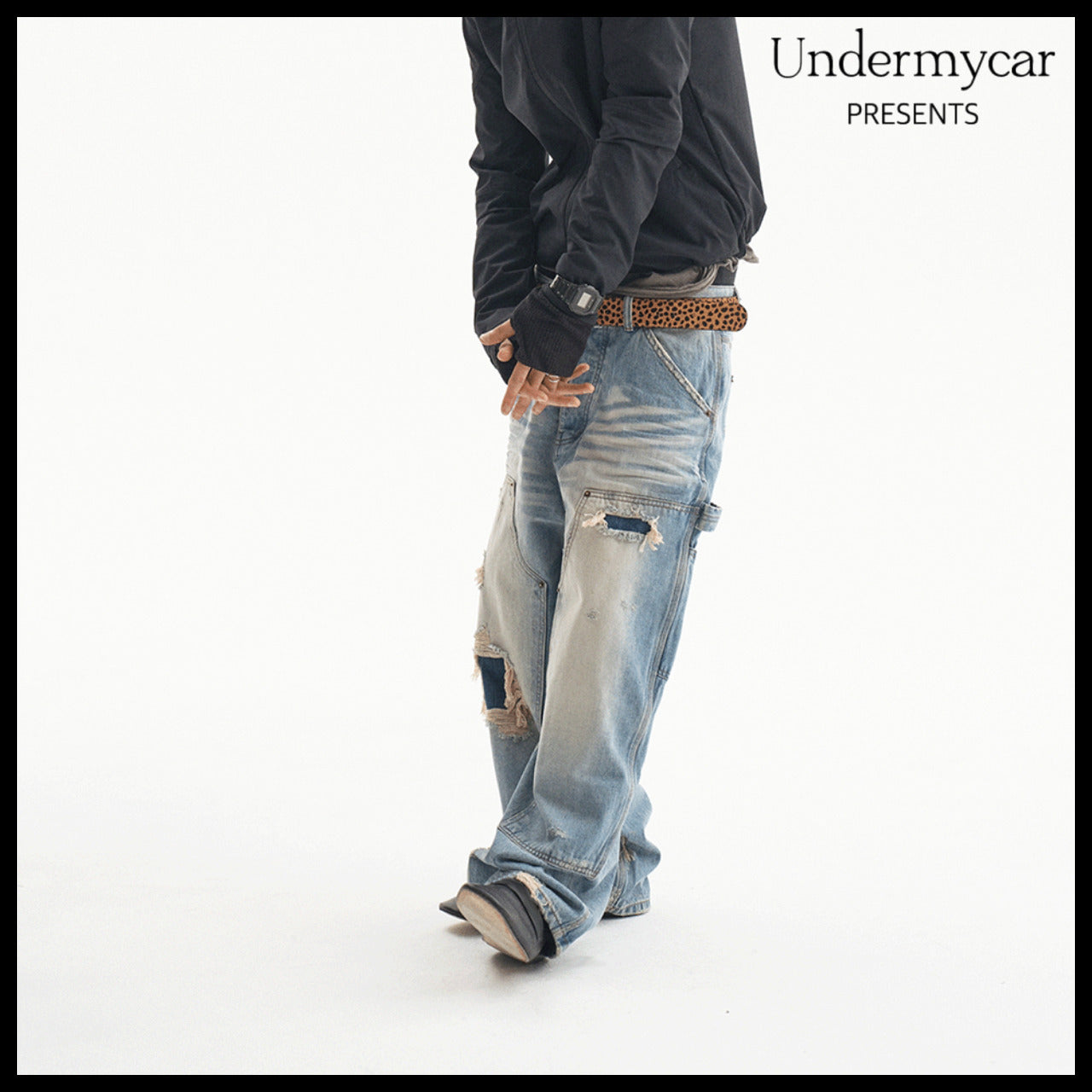 【Undermycar】Vintage Distressed Denim Carpenter Blue Denim