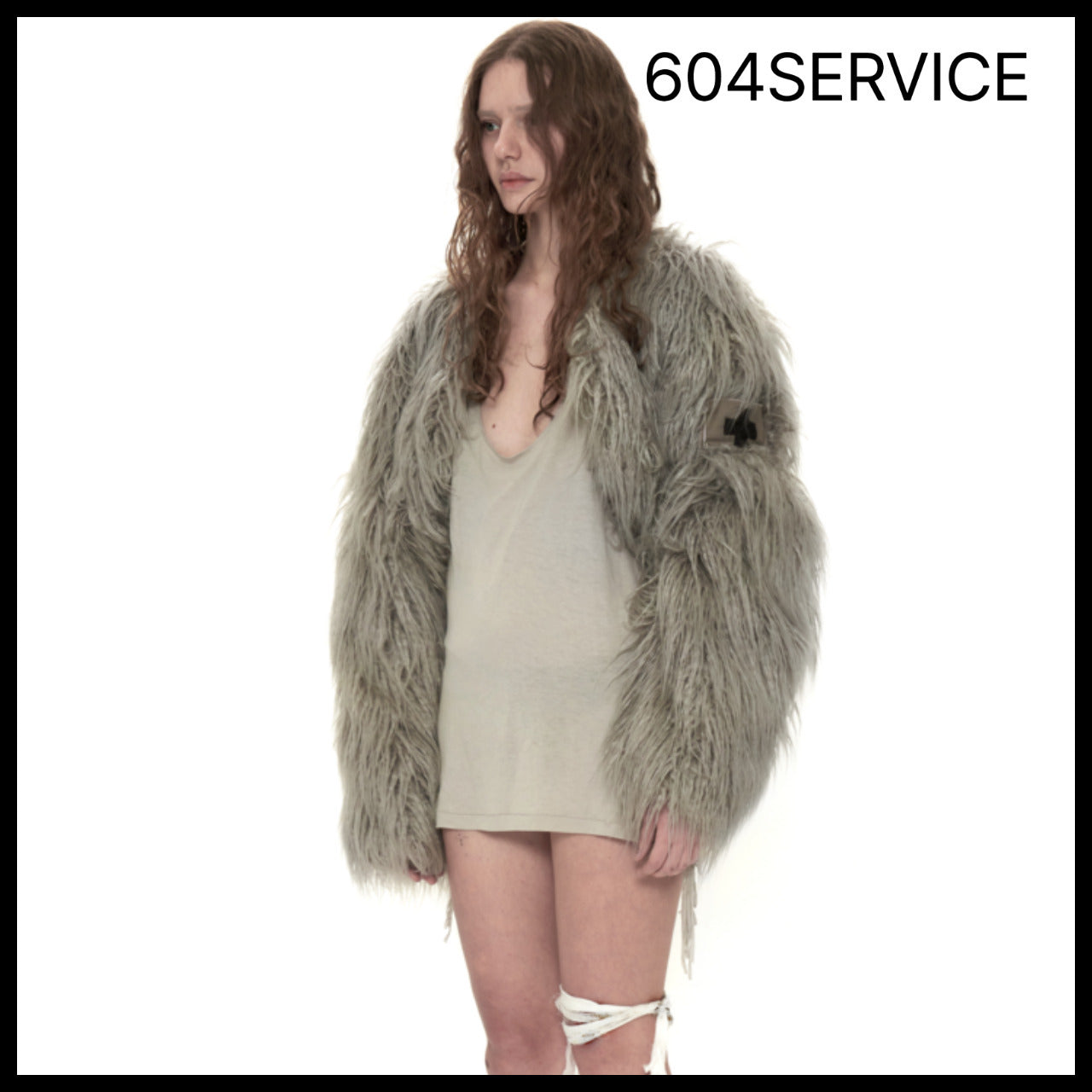 【604service】FUR JACKET WITH ARMY PATCH IN SAGE