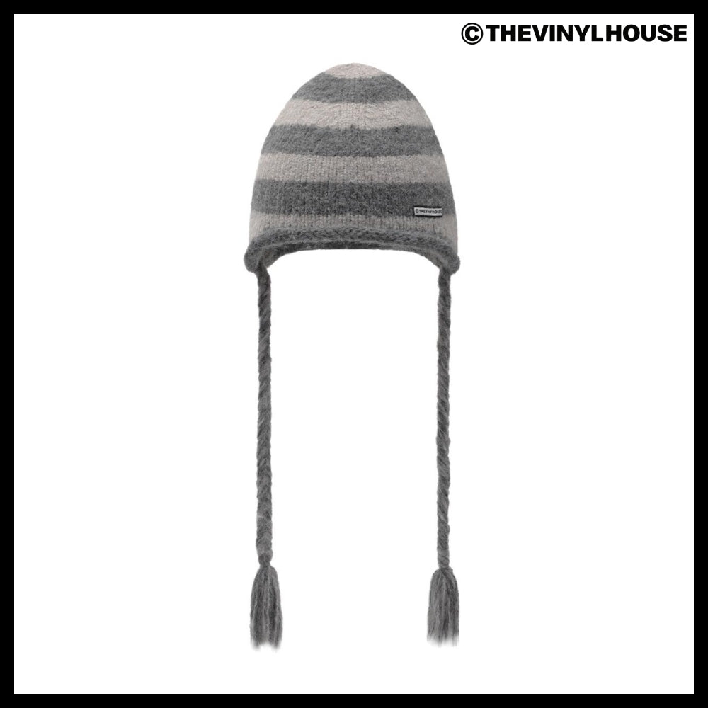 【THEVINYLHOUSE】Ear flap stripe beanie (3 colors)