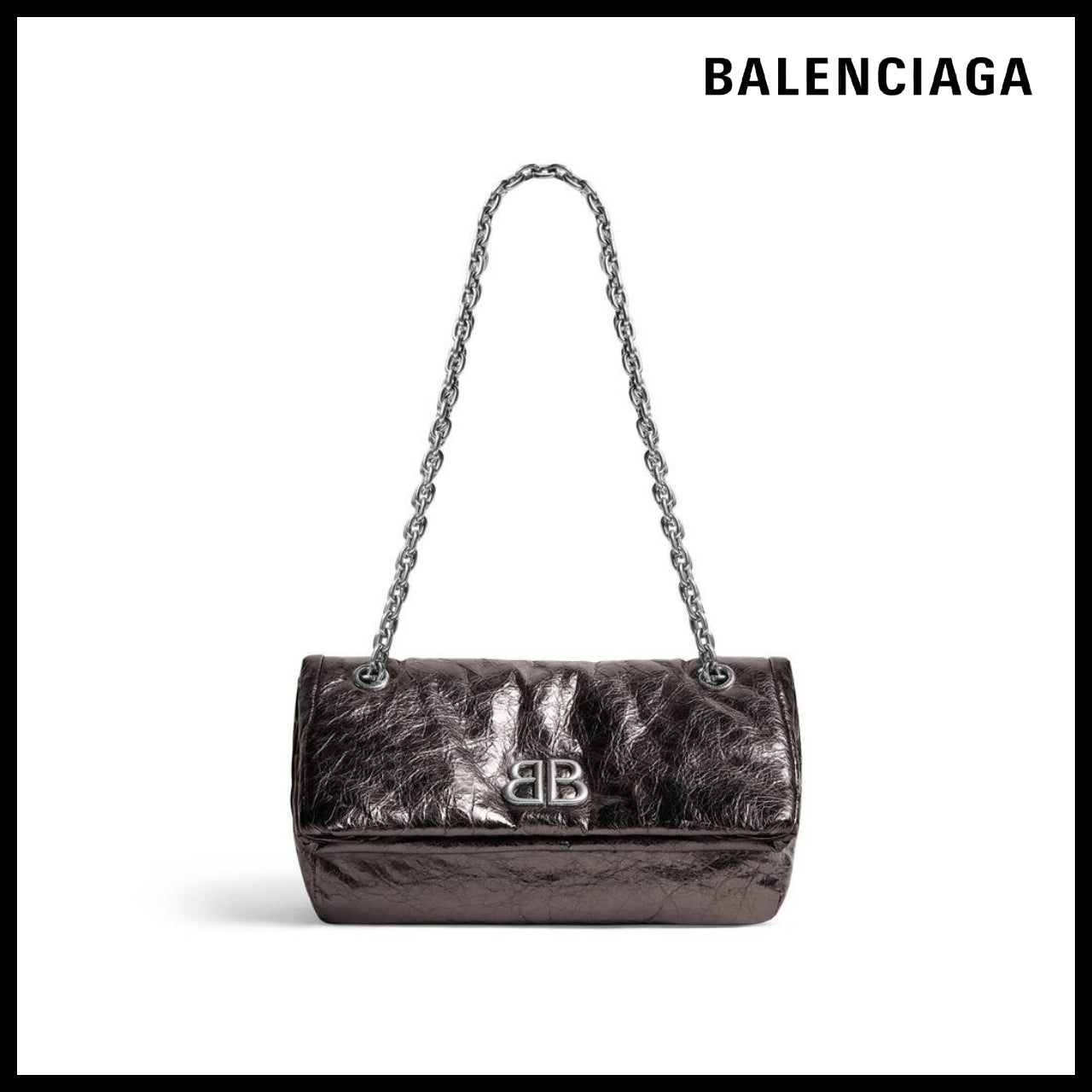 【BALENCIAGA】Monaco Small Chain Bag Metallized Dark Grey