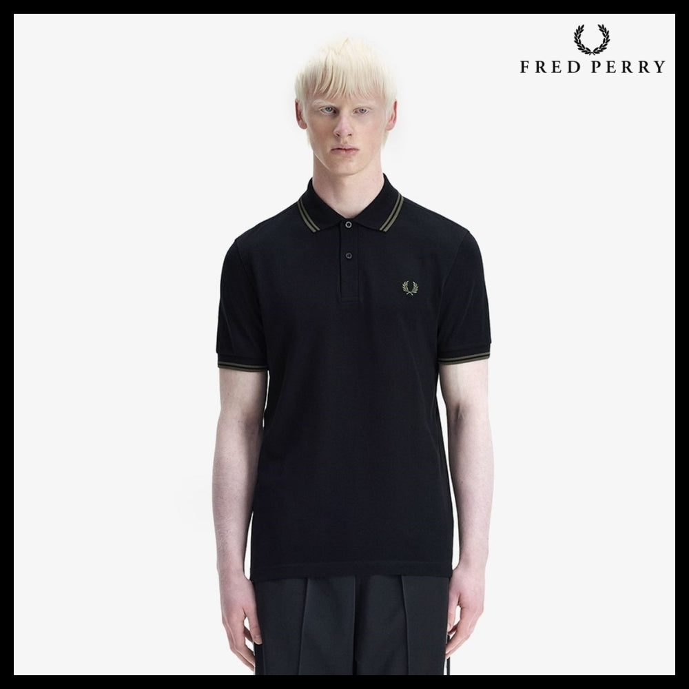 【FRED PERRY】Twin Tipped Fred Perry Shirt Black Field Green