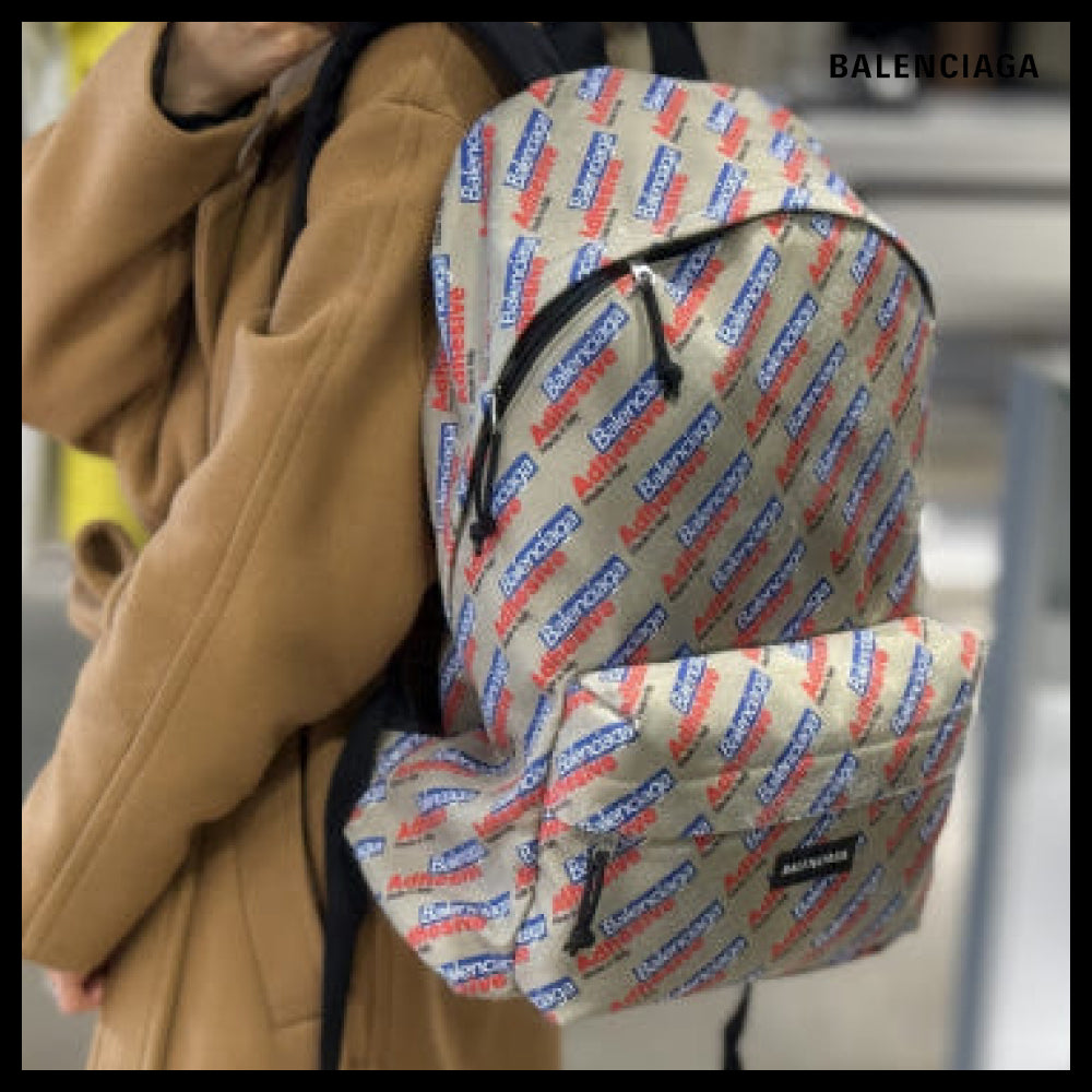 【BALENCIAGA】Explorer Adhesive Canvas Backpack Beige Blue