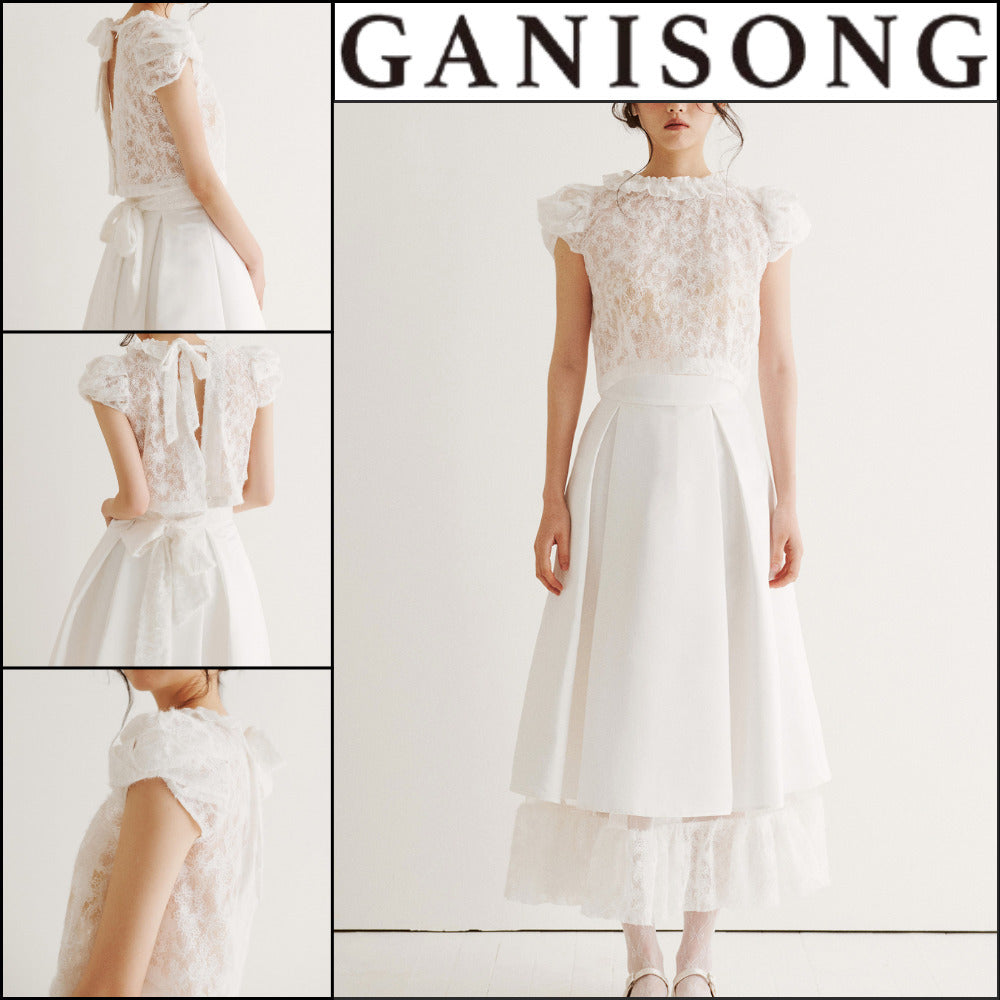 【GANISONG】Bridal Twist Puff Two-Piece Dress White