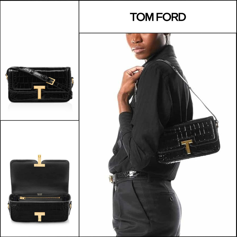 【TOM FORD】SHINY STAMPED CROCODILE LEATHER WALLIS SHOULDER