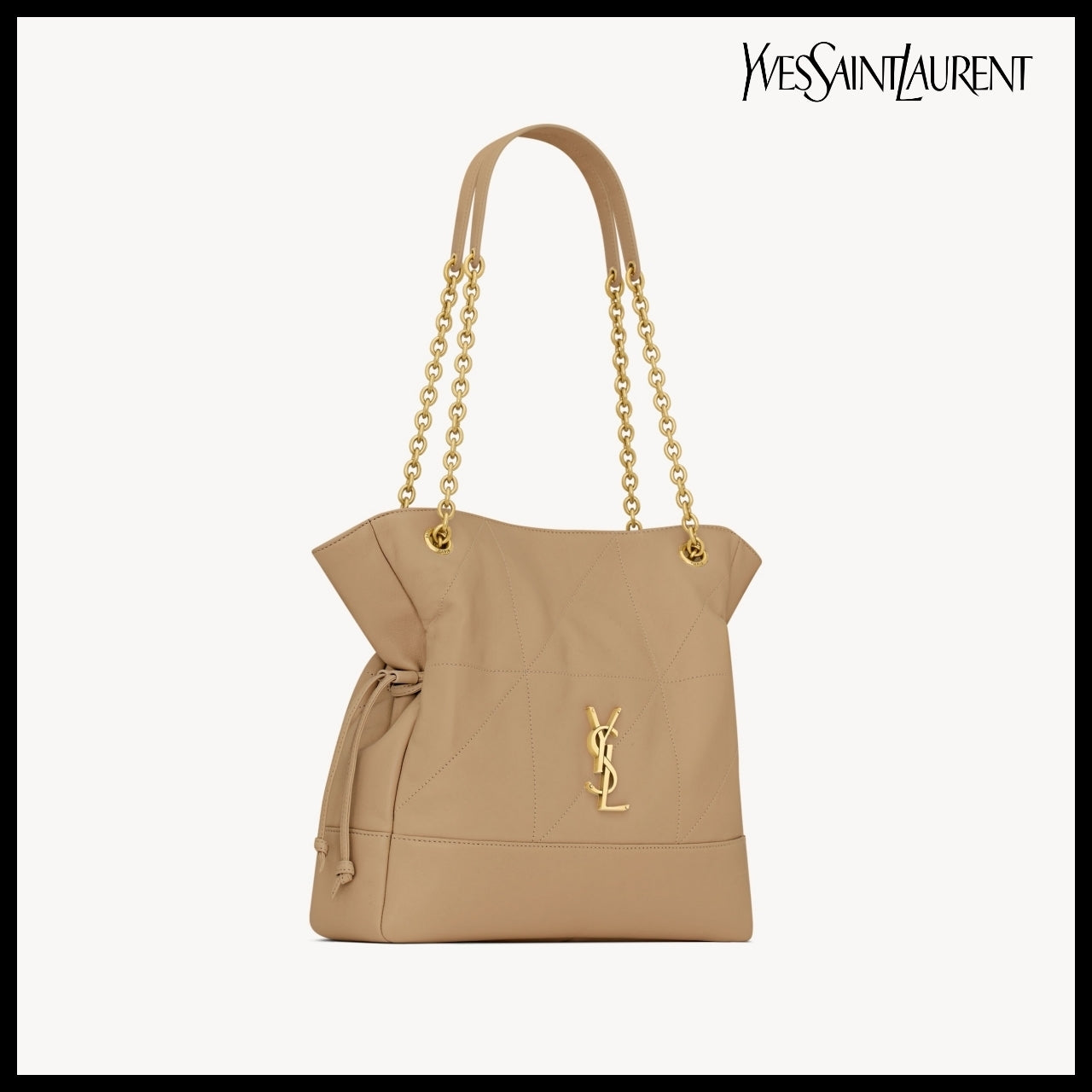 【Saint Laurent】Lambskin Small Shopping Bag Clear Beige