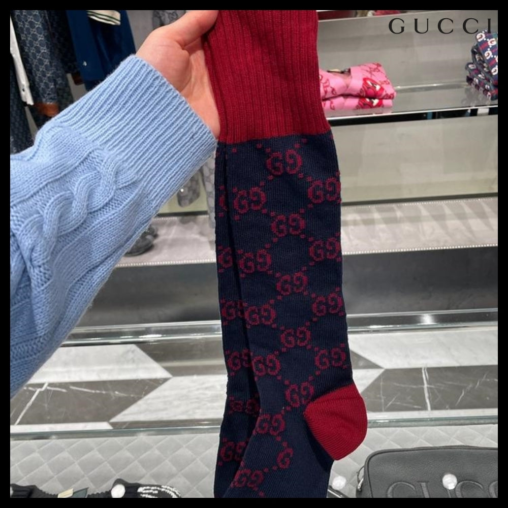 【GUCCI】 GG ツートーン コットンブレンド ロングソックス