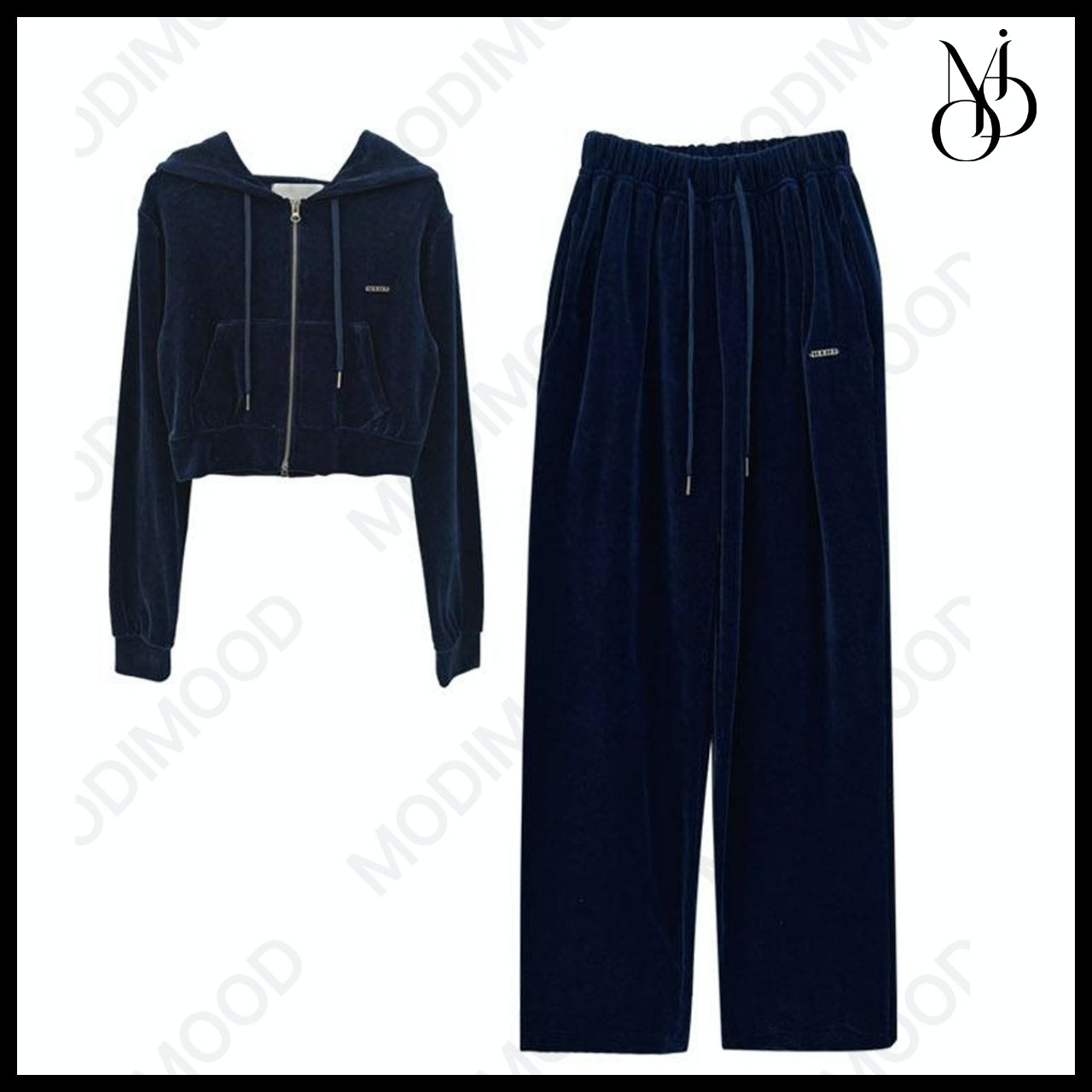 【MODIMOOD】Velour Hoodie Zip-Up Pants Set
