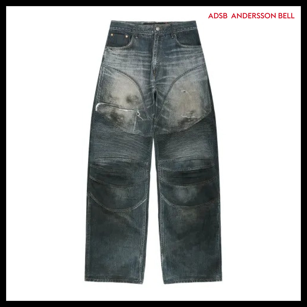 【ANDERSSON BELL】DENIM TROMPE LOEIL GRAPHIC BIKER JEANS MID