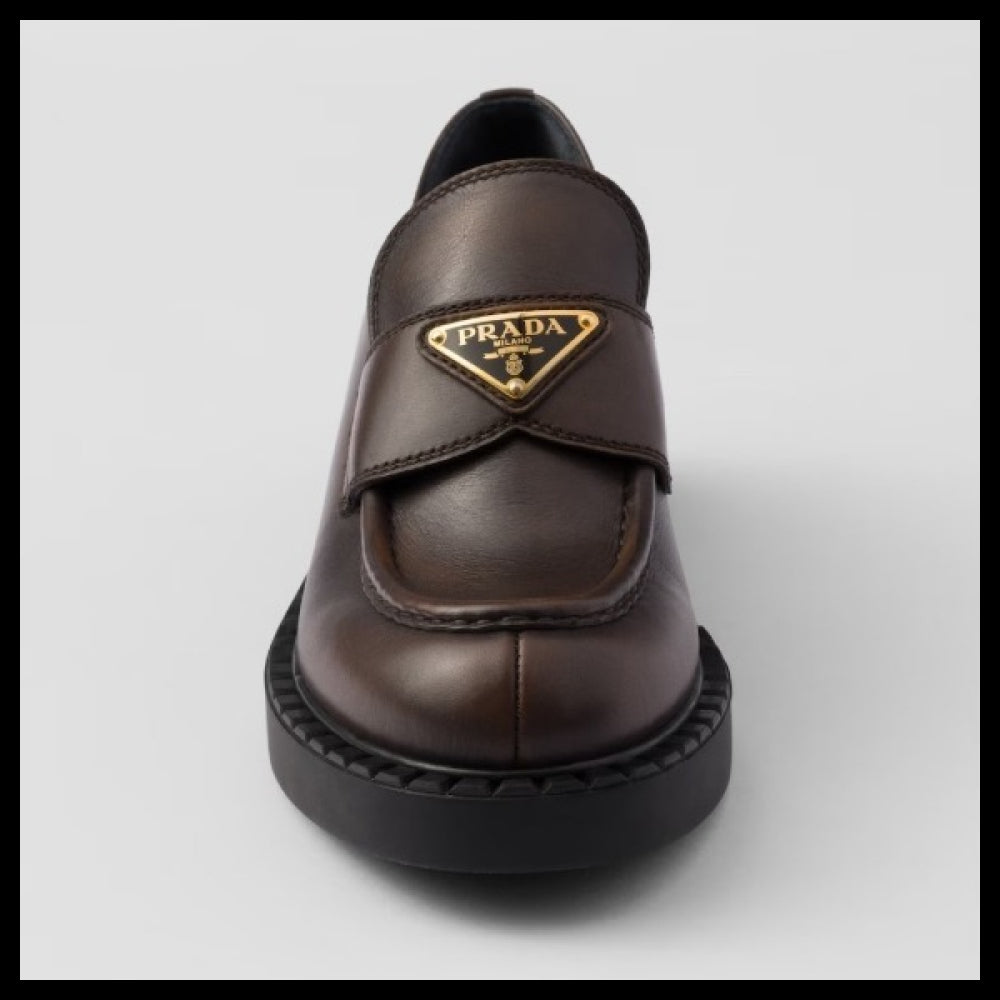 【PRADA】Chocolate Leather Loafers F0003