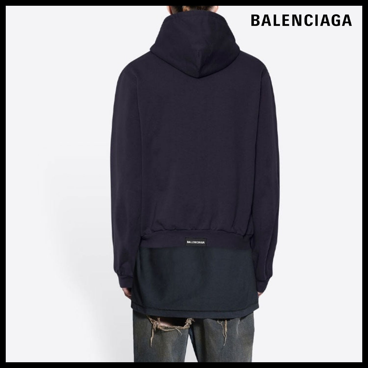 【BALENCIAGA】Tab Worn-Out Zip-Up Hoodie Black