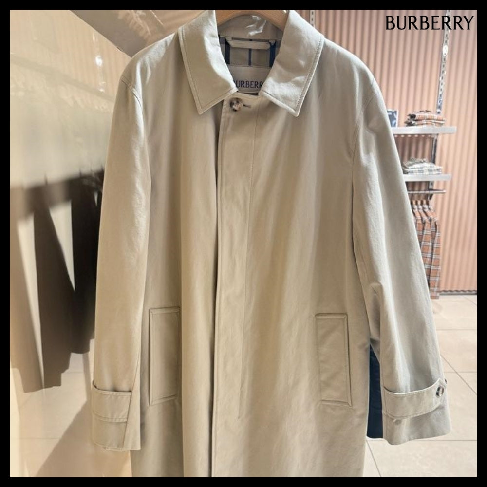 【Burberry】Button Single Cotton Men's Car Coat Lichen