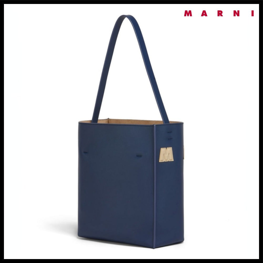 【MARNI】 LOGO EMBOSSED CALFSKIN TOTE BAG