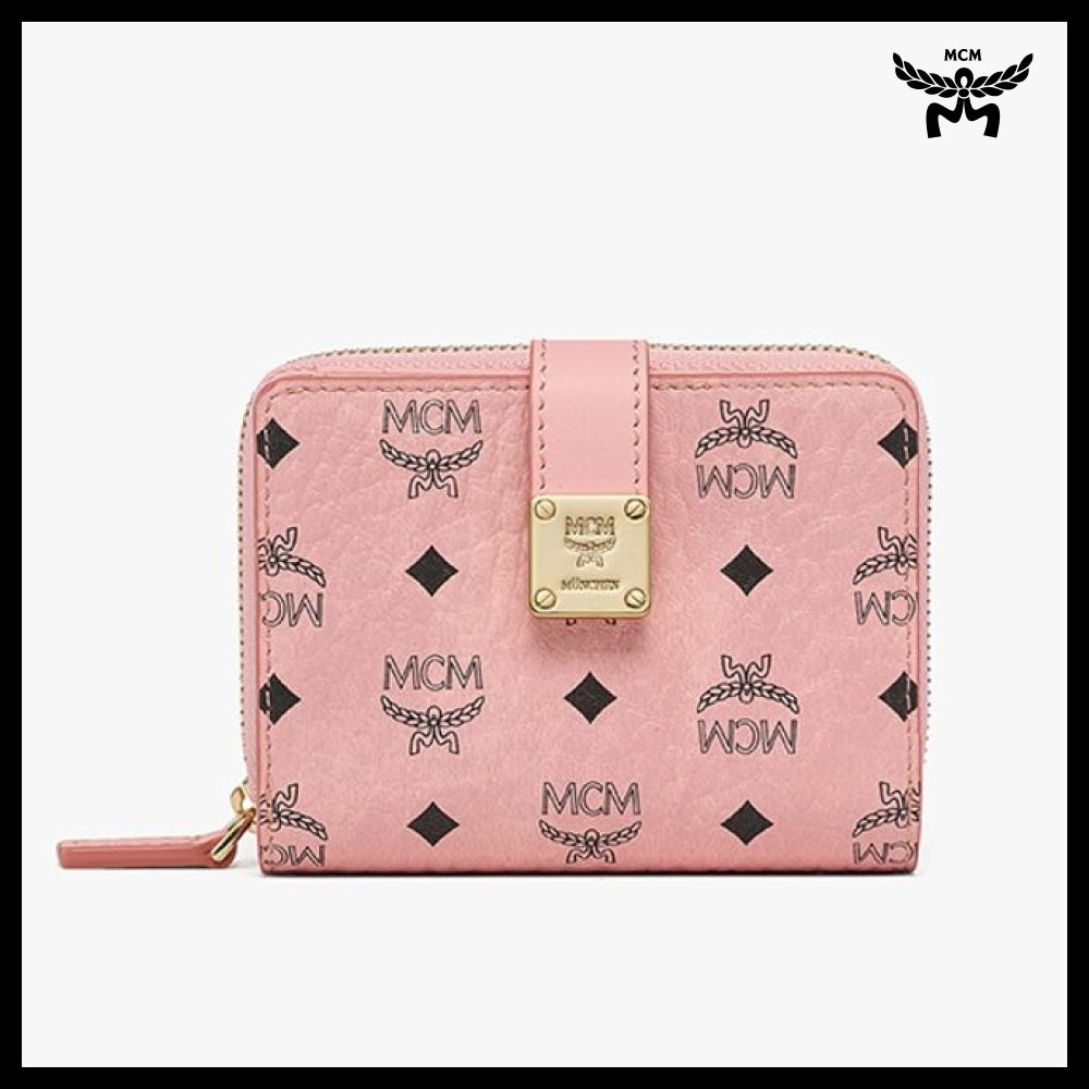 【MCM】Visetos brass plate wallet Pink