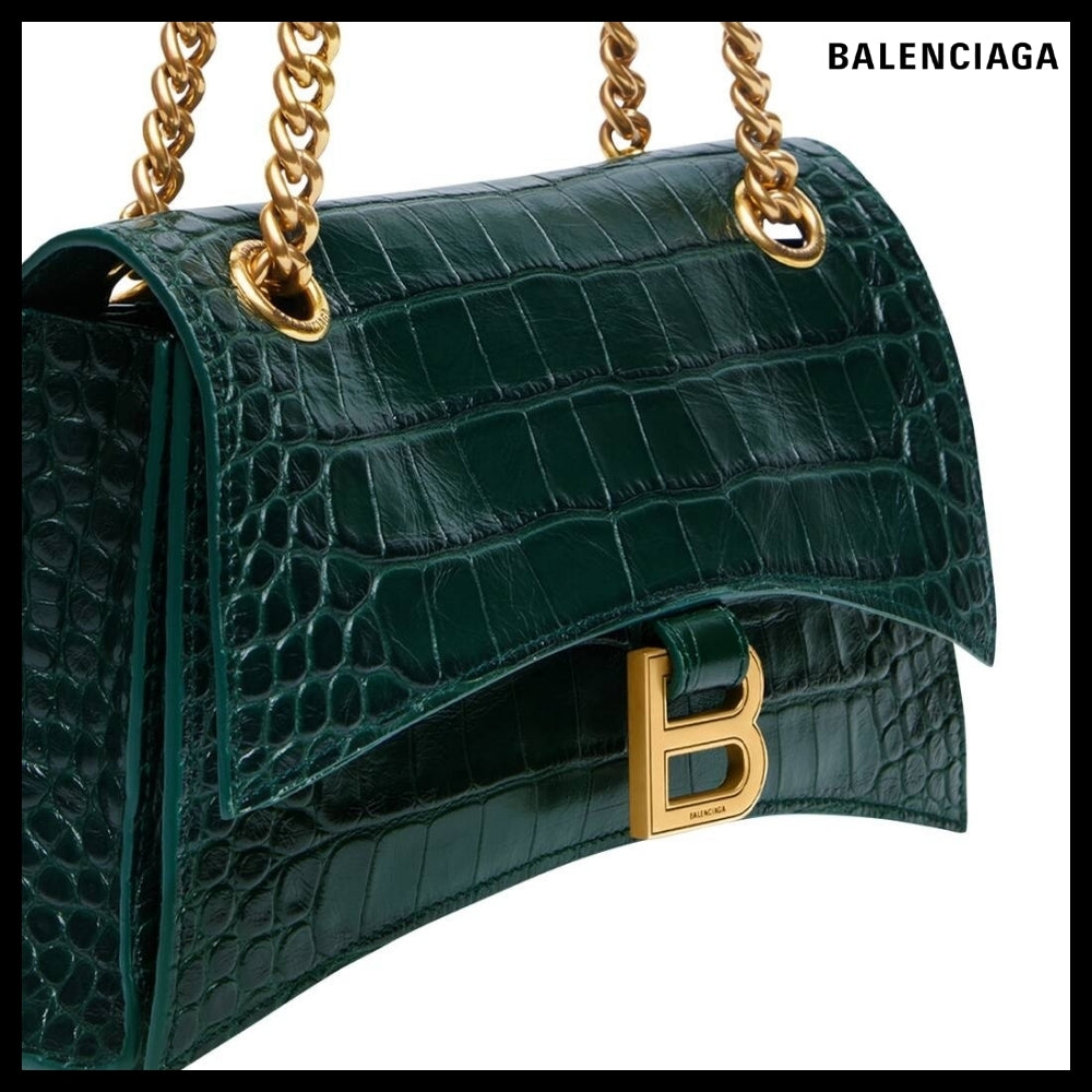 【BALENCIAGA】Crush Small Chain Bag Crocodile Embossed