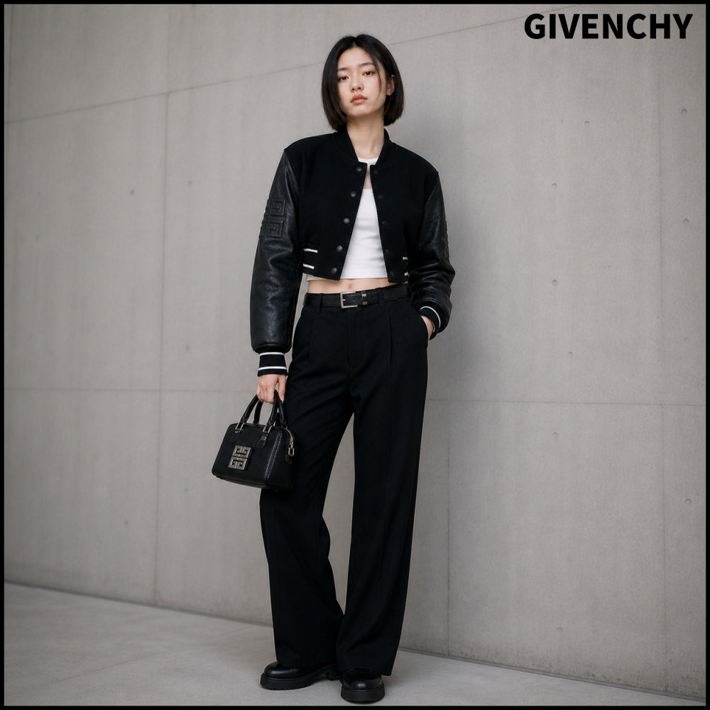 【GIVENCHY】Cropped Varsity Jacket Black White