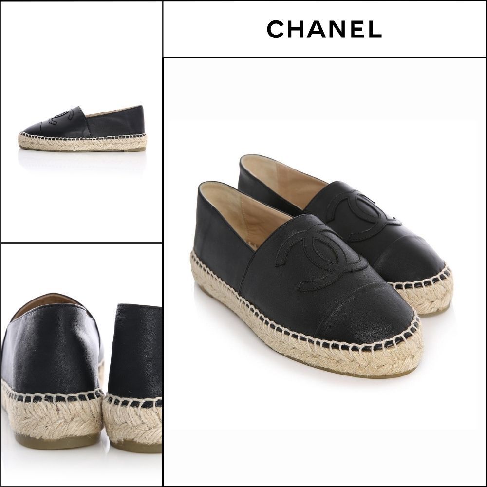 【Chanel】Lambskin Espadrille Women's Black Slip-On