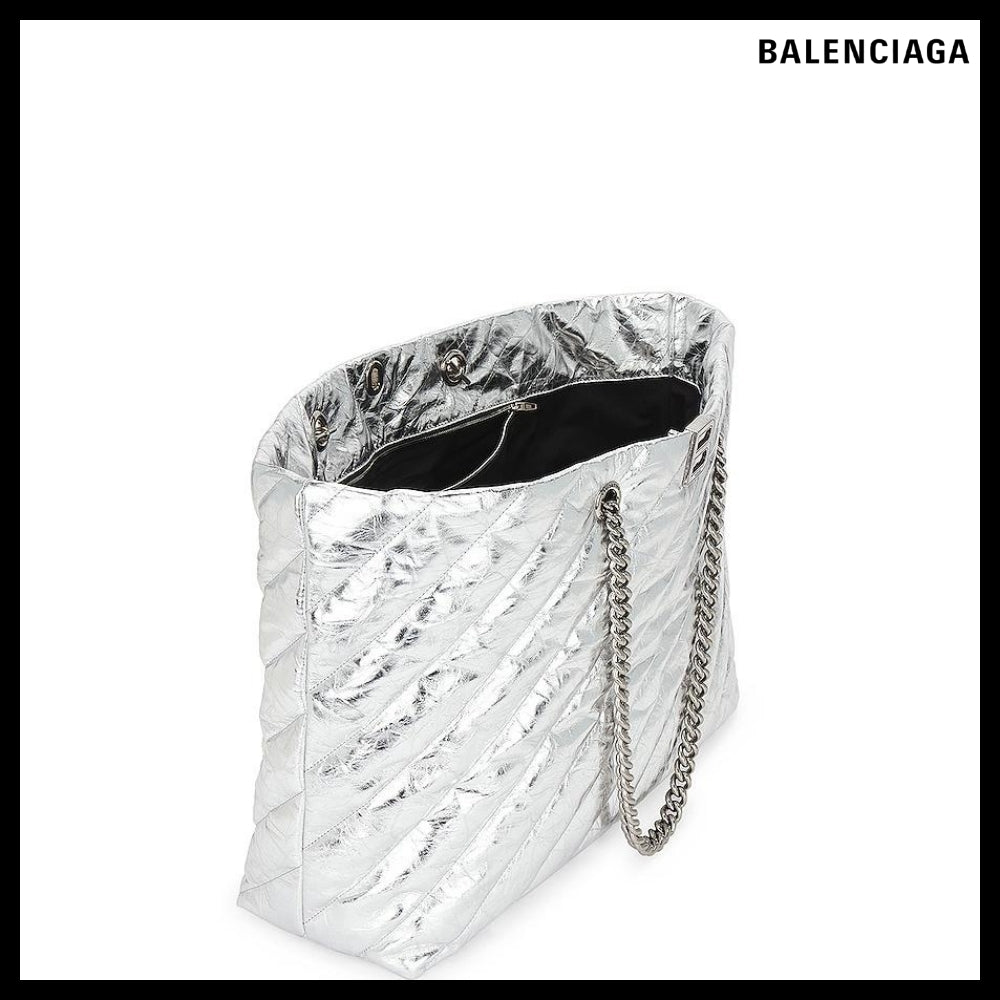 【BALENCIAGA】Crush Large Carry-All Tote Bag - Silver