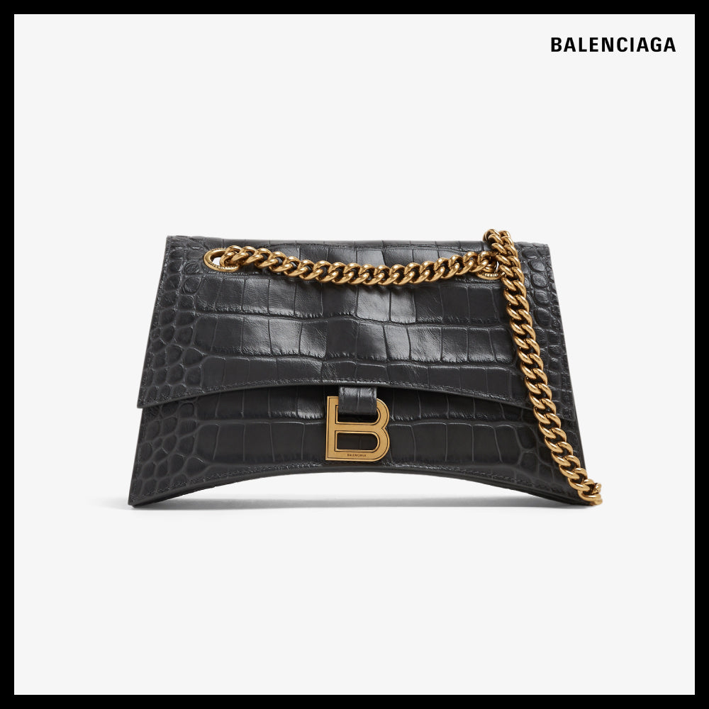 【BALENCIAGA】Crush Small Chain Bag Crocodile Embossed Black