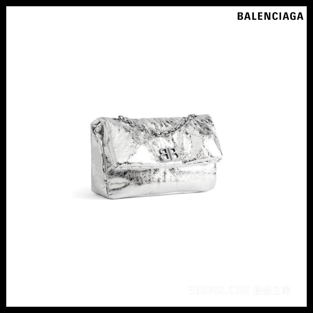 【BALENCIAGA】Monaco Small Chain Bag Metallized Silver