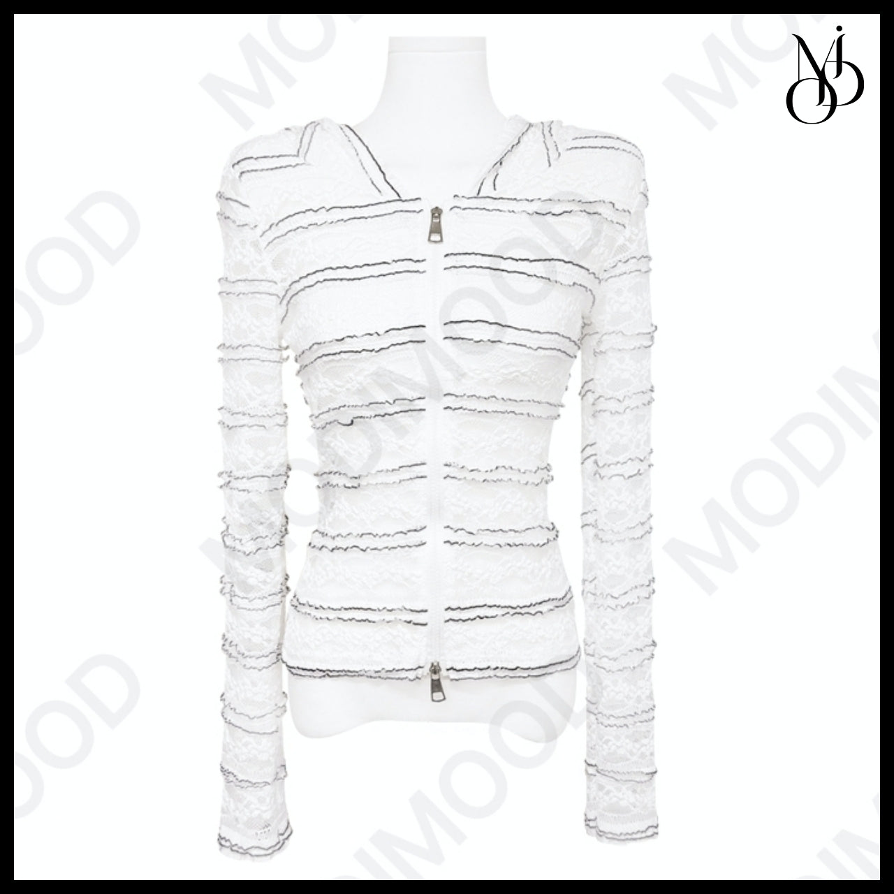 【MODIMOOD】Sheet Lace Hoodie Zip-Up Cardigan