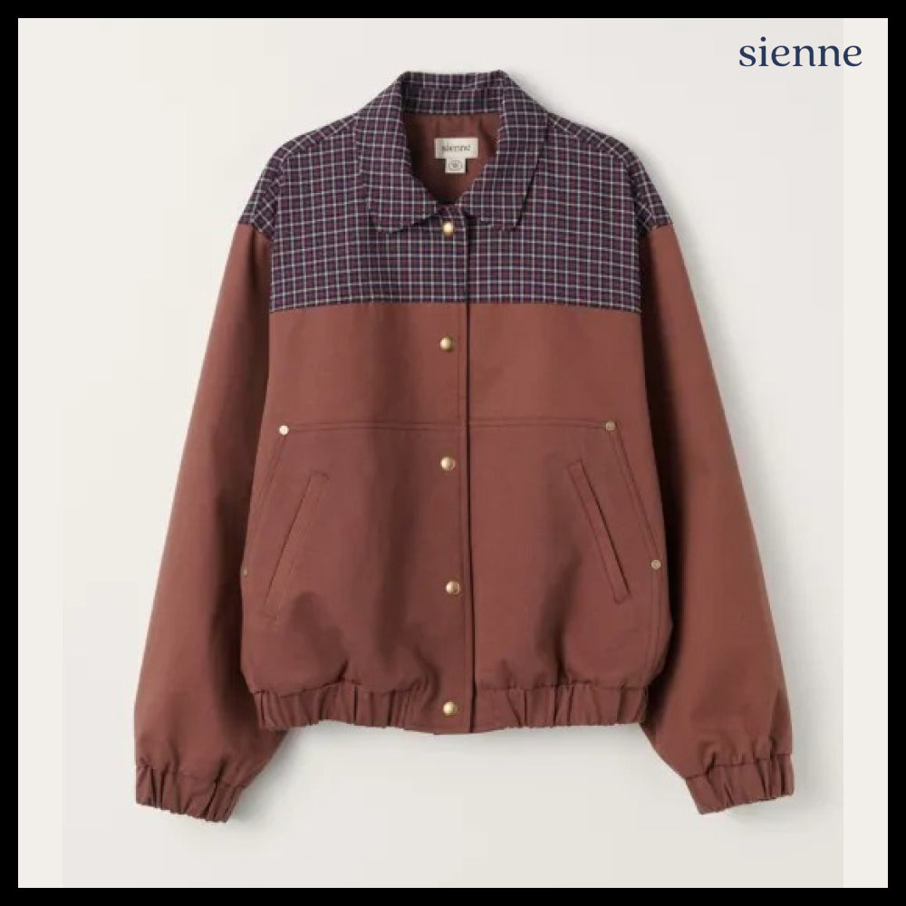 【SIENNE】Brun Checked Bomber Jacket Red Brown